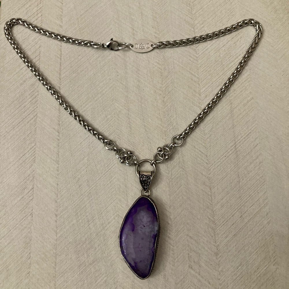 925 sterling silver overlay purple agate gemstone charm maille boho necklace - Picture 10 of 10